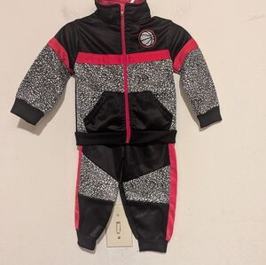 Quad Seven Track Suit Black Red And Grey With A Basketball Size 12 Months
